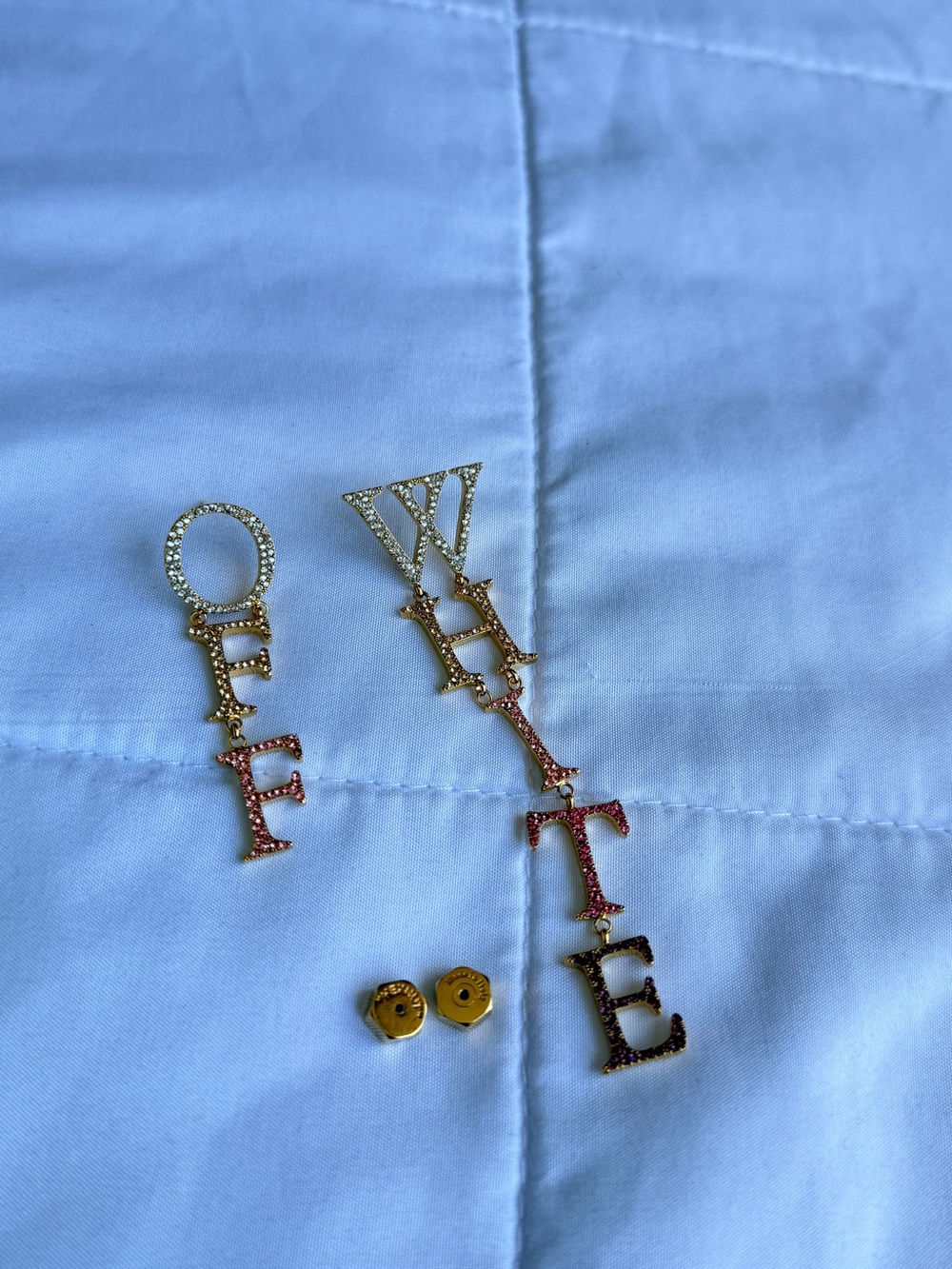 Authentic Off-White Gold Multicolor Pave Letter Drop Earrings